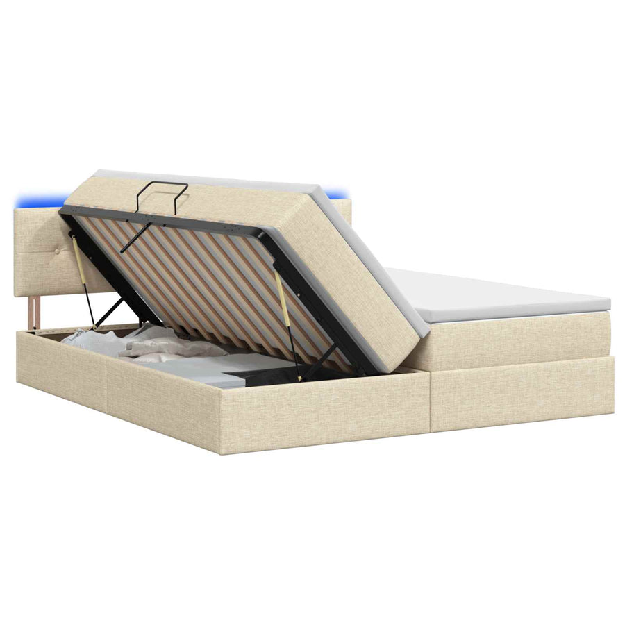 LED Opslagbed met Matras Crèmekleurig 180 x 200 cm Stof