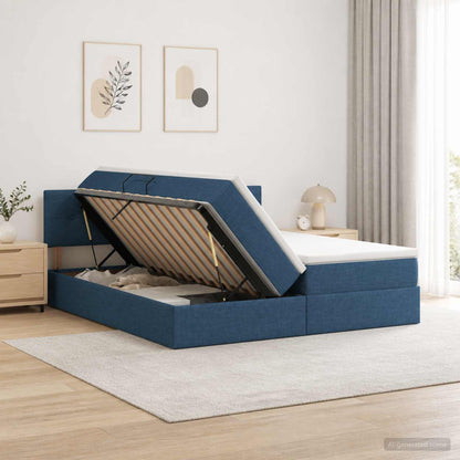 Opslag bed met hoofdeinde 2 st Blauw Nep Leer
