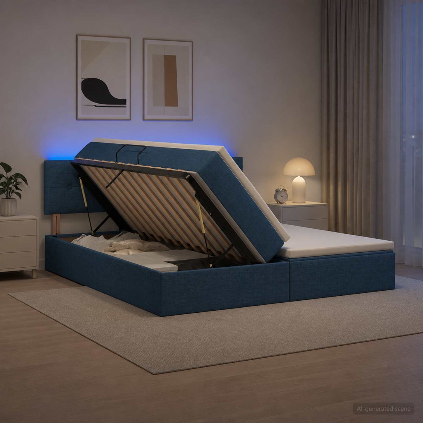 LED Opslagbed met Matras Blauw 180 x 200 cm Stof