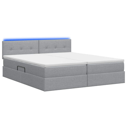 LED Opslagbed met Matras Lichtgrijs 200 x 200 cm Stof
