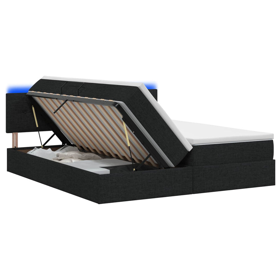 LED Opslagbed met Matras Zwart 200 x 200 cm Stof