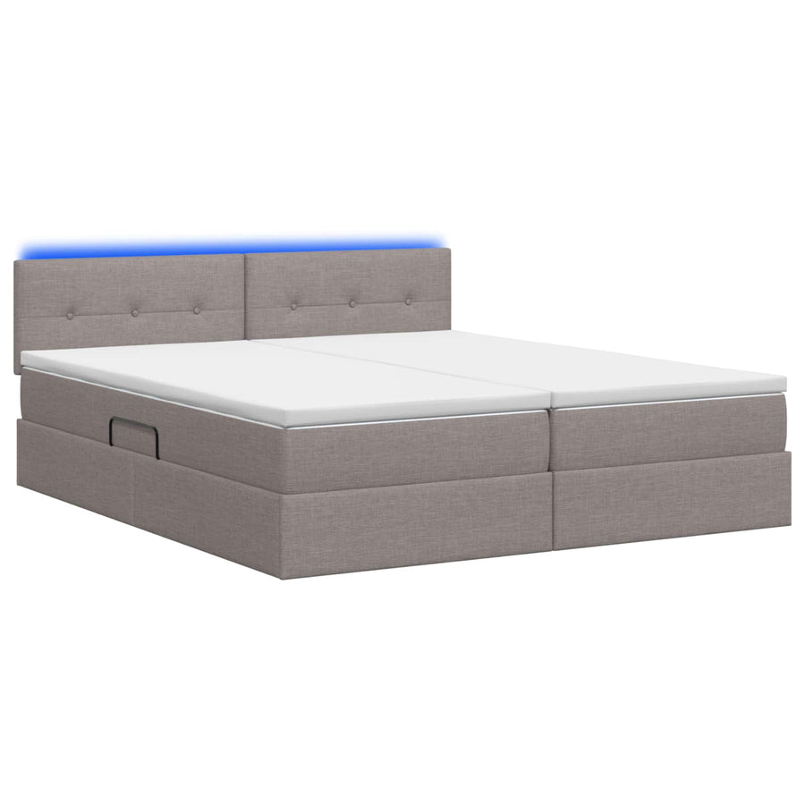 LED Opslagbed met Matras Taupe 200 x 200 cm Stof