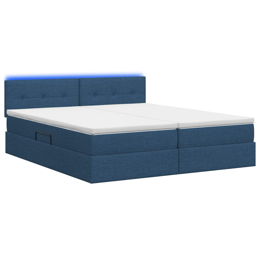 LED Opslagbed met Matras Blauw 200 x 200 cm Stof