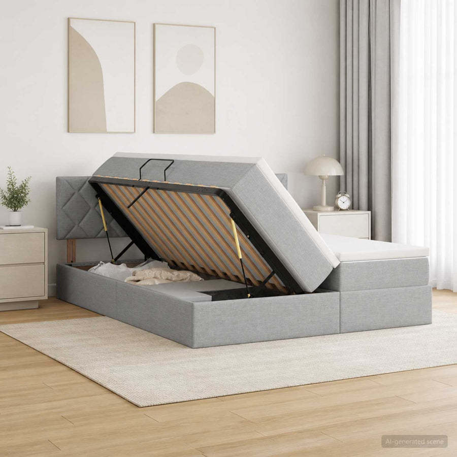 Opslag bed met hoofdeinde 2 st Lichtgrijs Nep Leer