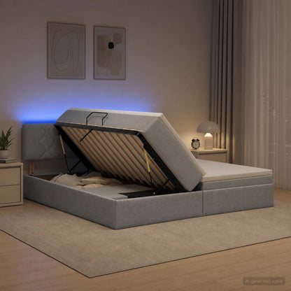 LED Opslagbed met Matras Lichtgrijs 180 x 200 cm Stof