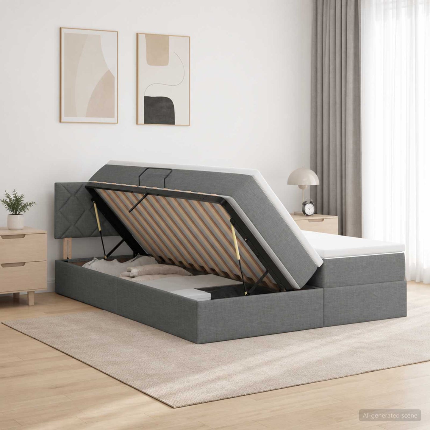 LED Opslagbed met Matras Donkergrijs 180 x 200 cm Stof