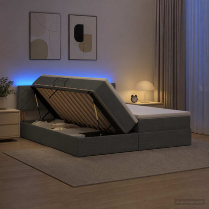 LED Opslagbed met Matras Donkergrijs 180 x 200 cm Stof
