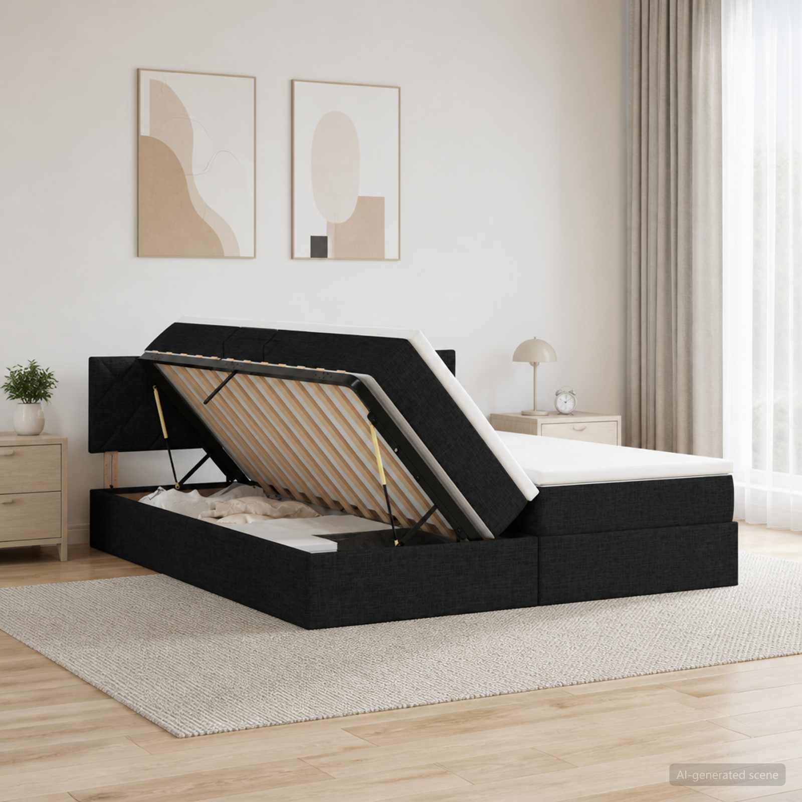 Opslag bed met hoofdeinde 2 st Zwart Nep Leer