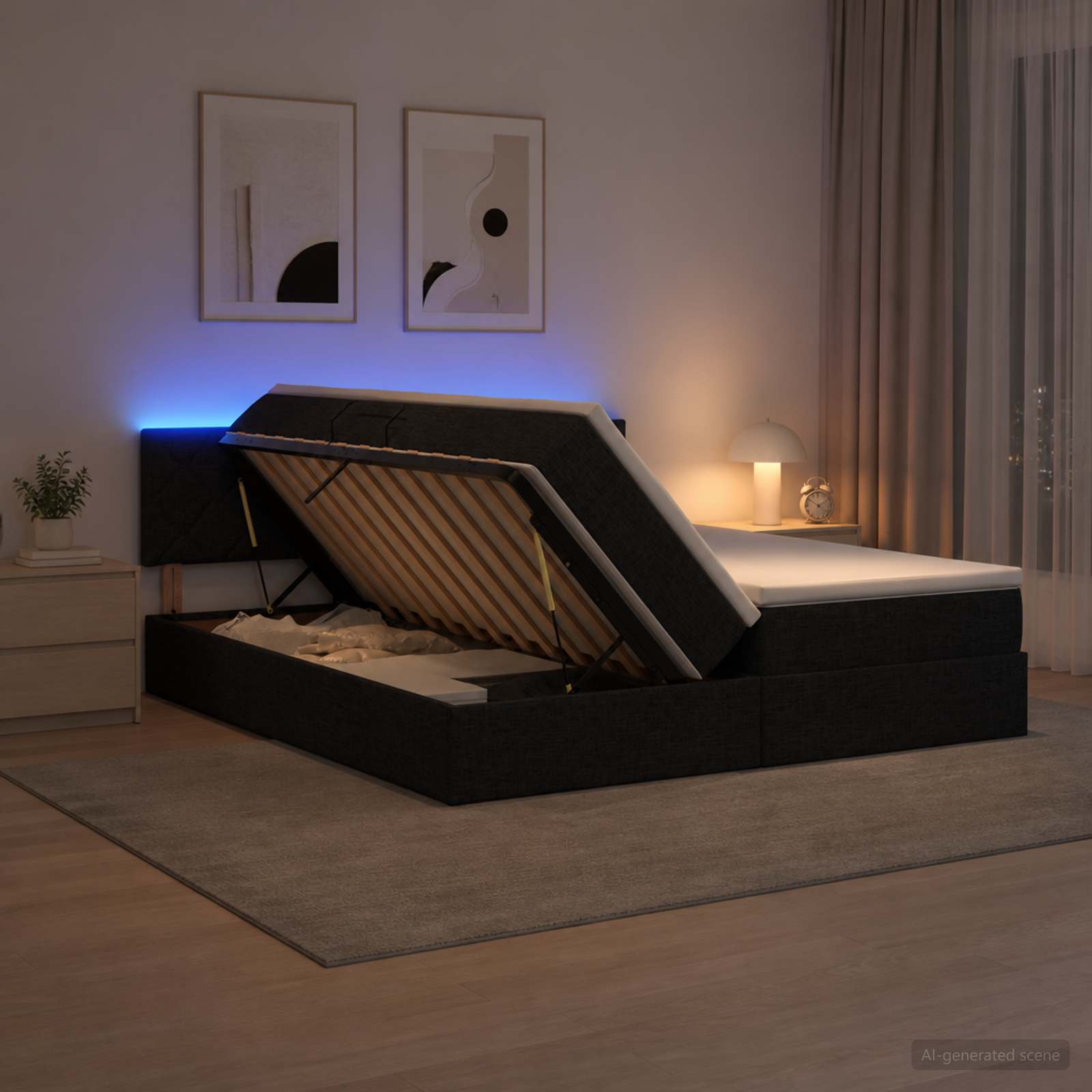 LED Opslagbed met Matras Zwart 180 x 200 cm Stof