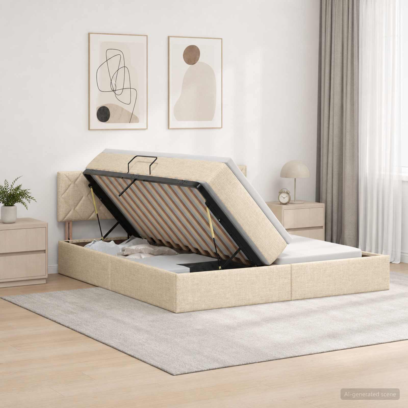 LED Opslagbed met Matras Crèmekleurig 180 x 200 cm Stof
