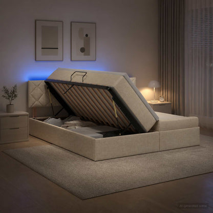 LED Opslagbed met Matras Crèmekleurig 180 x 200 cm Stof