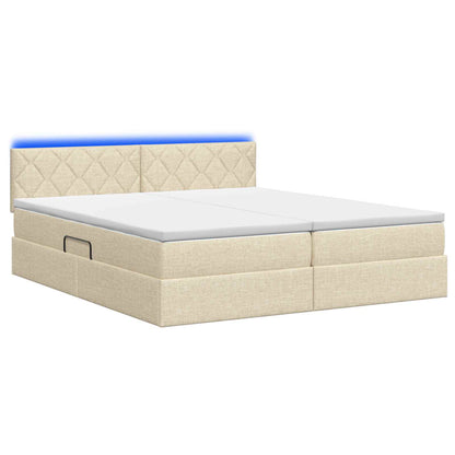 LED Opslagbed met Matras Crèmekleurig 180 x 200 cm Stof