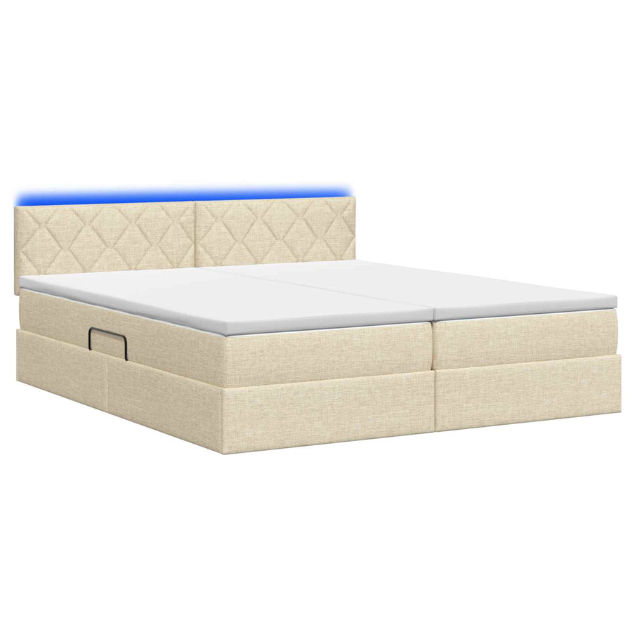 LED Opslagbed met Matras Crèmekleurig 180 x 200 cm Stof