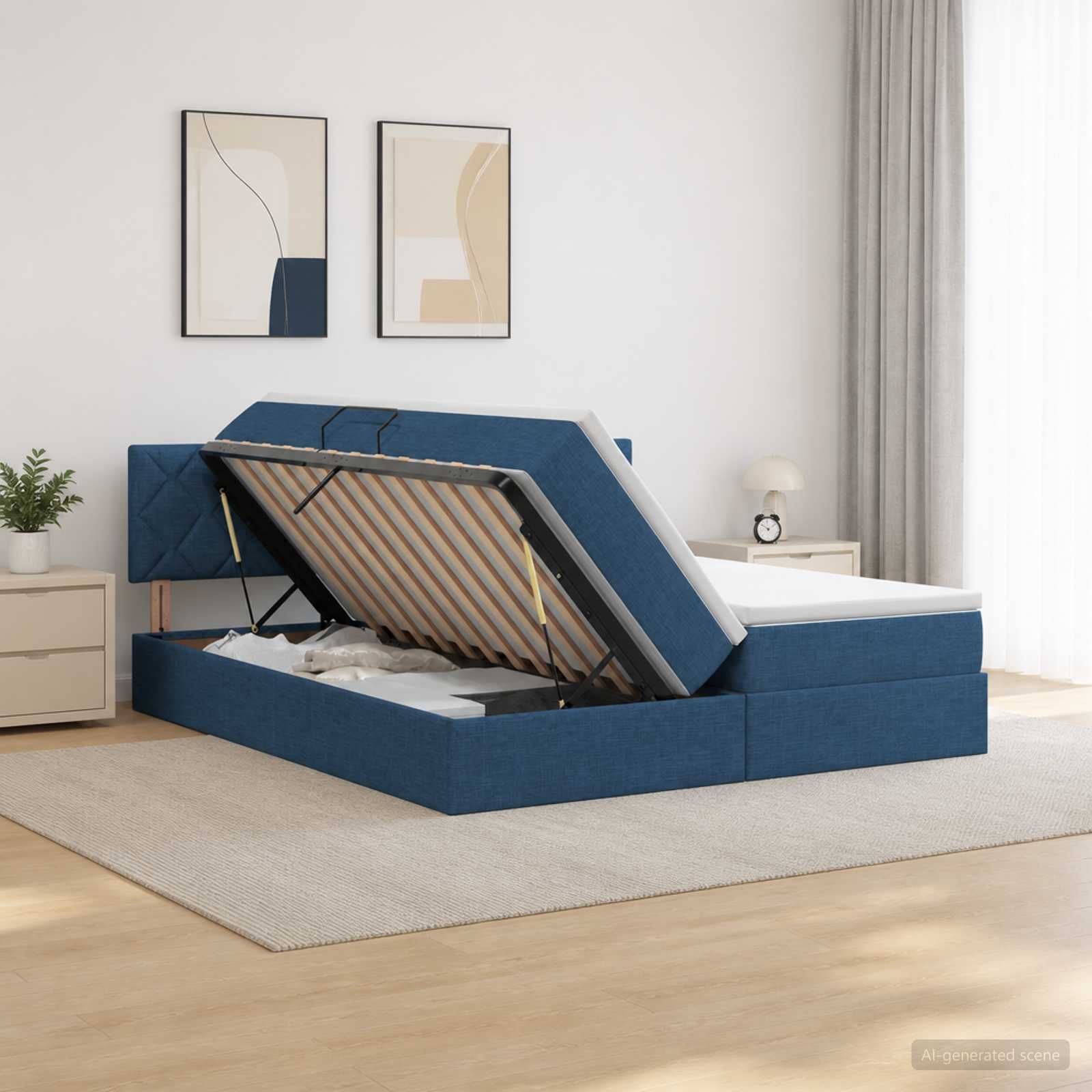 LED Opslagbed met Matras Blauw 180 x 200 cm Stof
