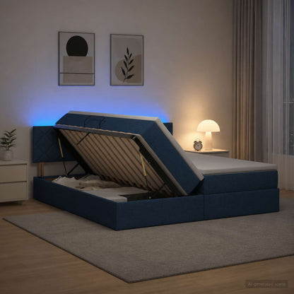 LED Opslagbed met Matras Blauw 180 x 200 cm Stof