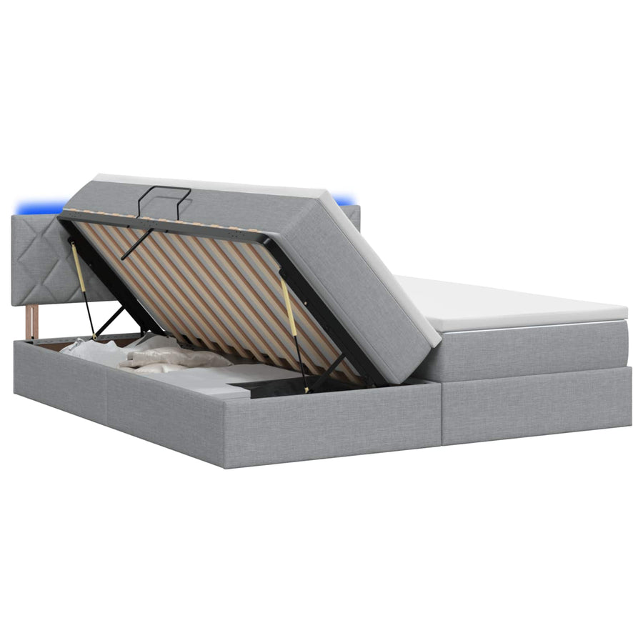 LED Opslagbed met Matras Lichtgrijs 200 x 200 cm Stof