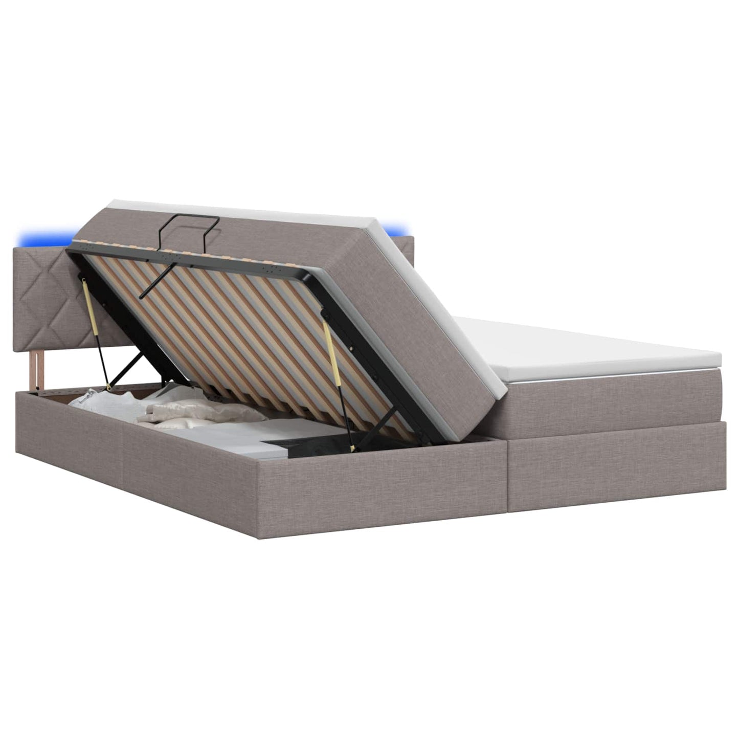 LED Opslagbed met Matras Taupe 200 x 200 cm Stof