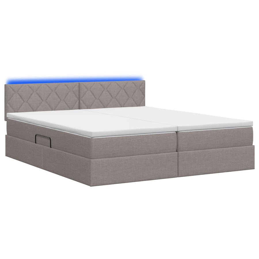 LED Opslagbed met Matras Taupe 200 x 200 cm Stof