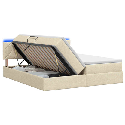 LED Opslagbed met Matras Crèmekleurig 200 x 200 cm Stof