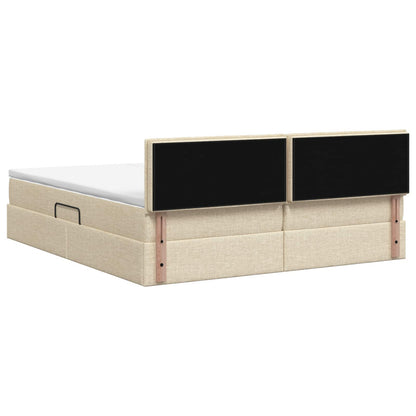 LED Opslagbed met Matras Crèmekleurig 200 x 200 cm Stof