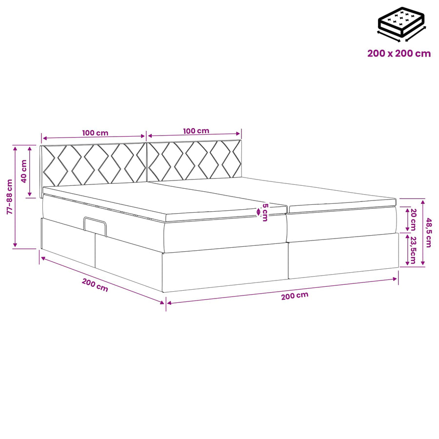 LED Opslagbed met Matras Blauw 200 x 200 cm Stof
