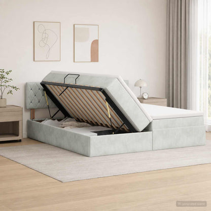 Opslag bed met hoofdeinde 2 st Lichtgrijs