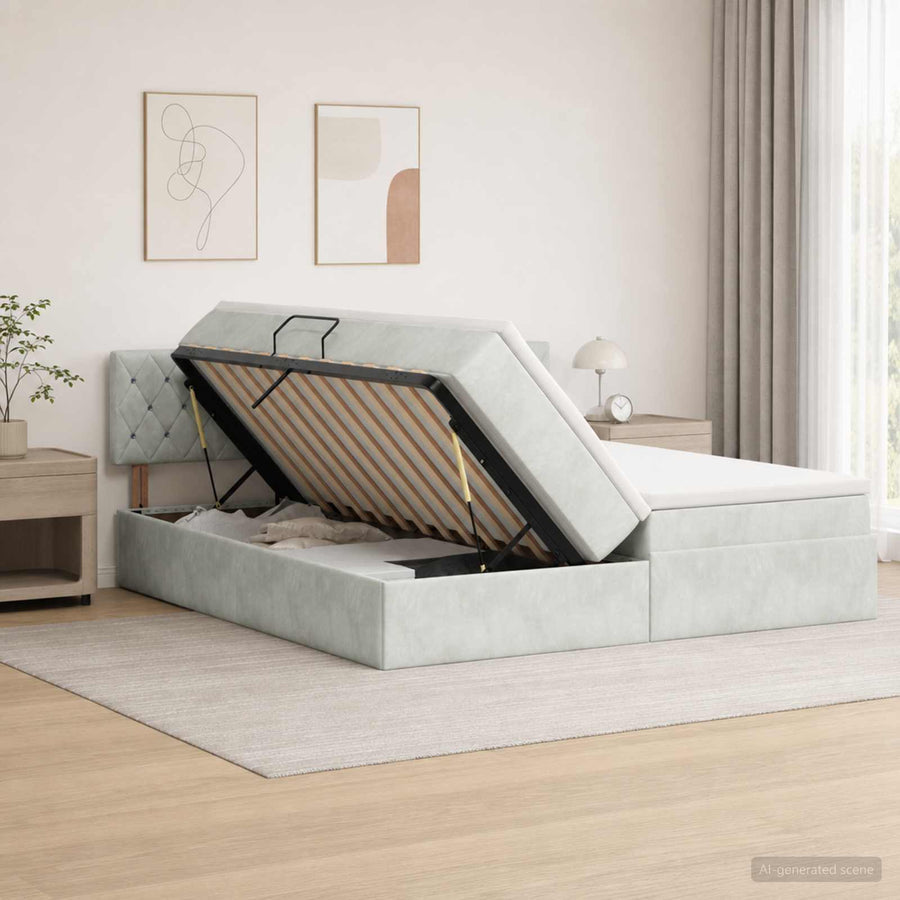 Opslag bed met hoofdeinde 2 st Lichtgrijs