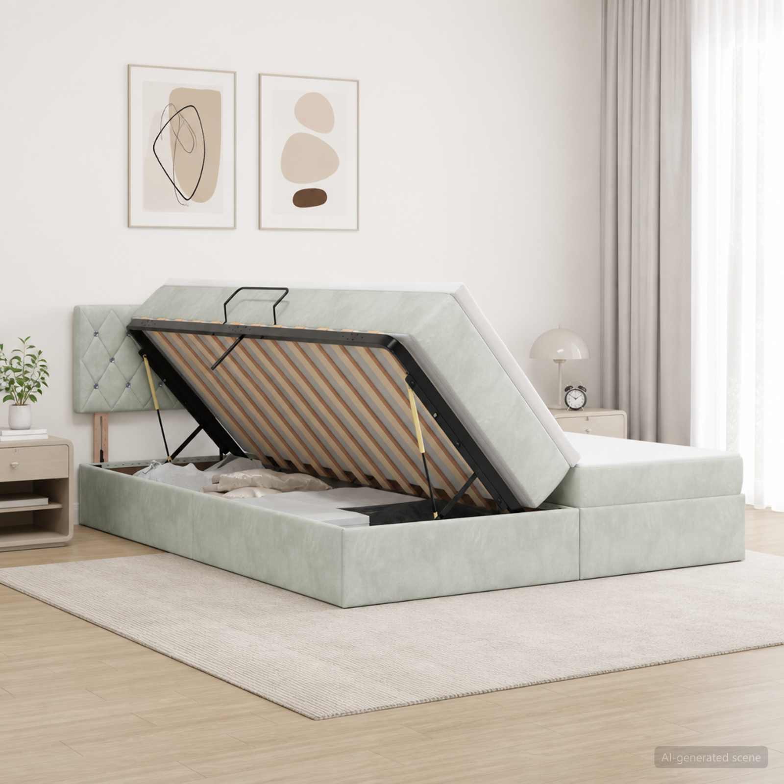 Opslag bed met hoofdeinde 2 st Lichtgrijs