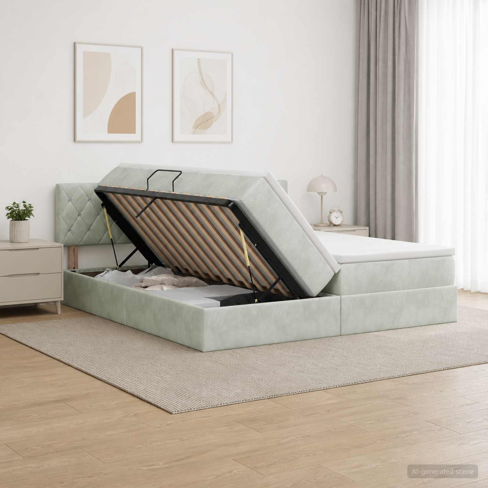 Opslag bed met hoofdeinde 2 st Lichtgrijs