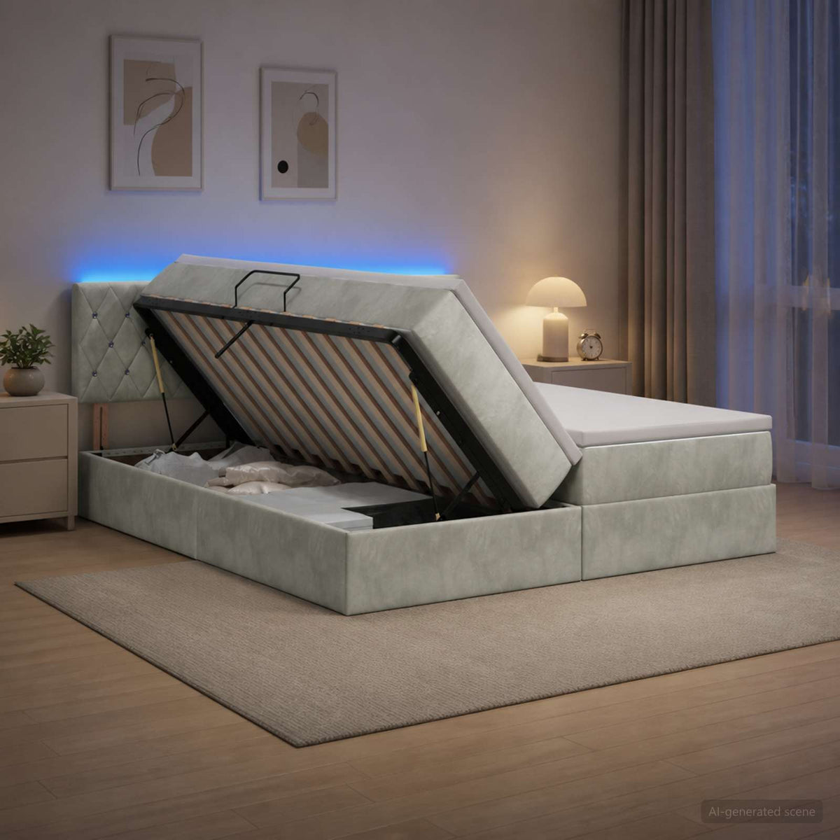 LED Opslagbed met Matras Lichtgrijs 180 x 200 cm Fluweel