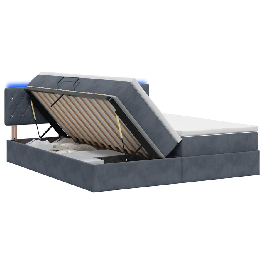 LED Opslagbed met Matras Donkergrijs 180 x 200 cm Fluweel
