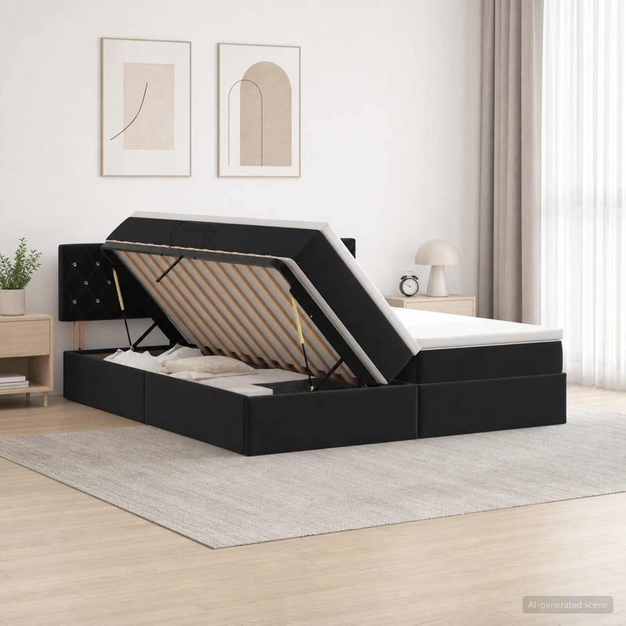 LED Opslagbed met Matras Zwart 200 x 200 cm Fluweel