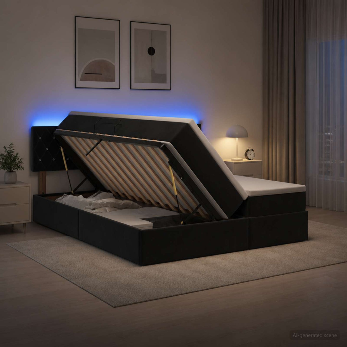 LED Opslagbed met Matras Zwart 200 x 200 cm Fluweel