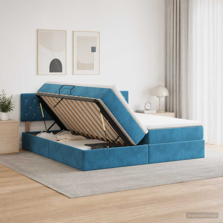 Opslag bed met hoofdeinde 2 st Donkerblauw