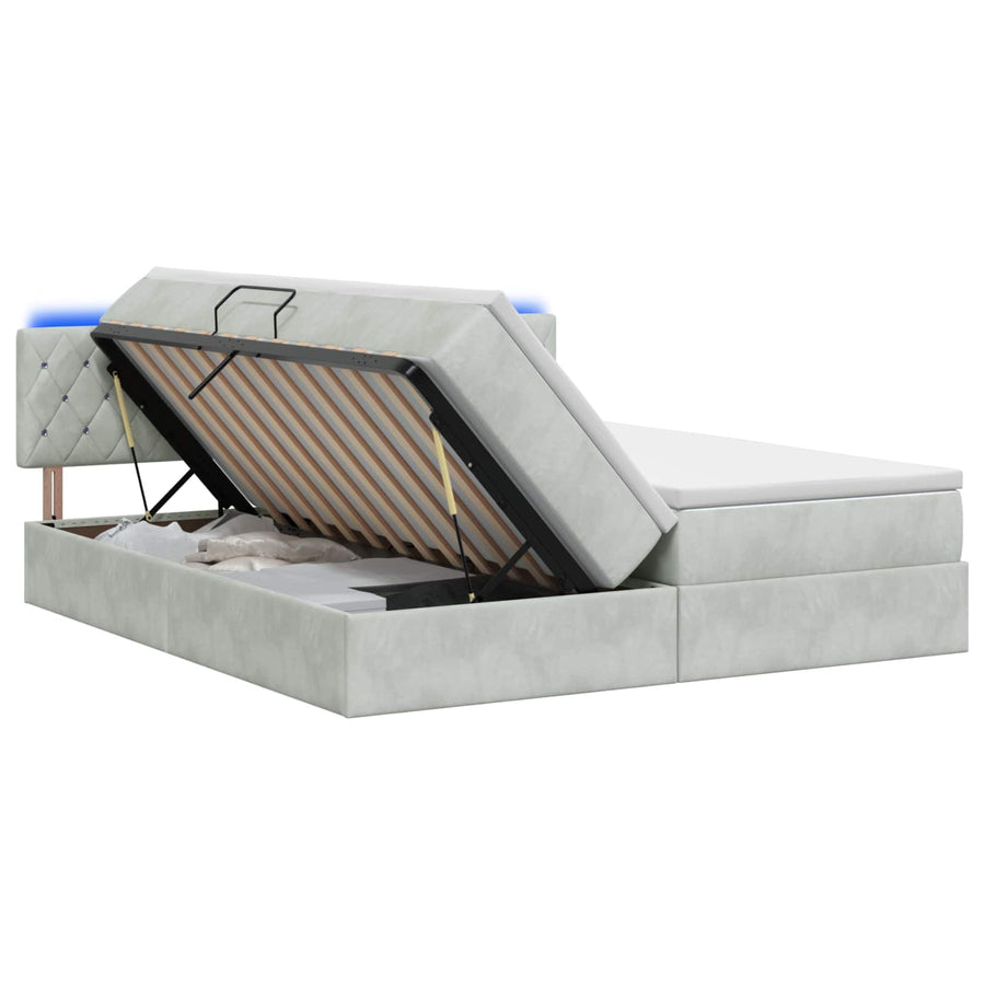 LED Opslagbed met Matras Lichtgrijs 200 x 200 cm Fluweel