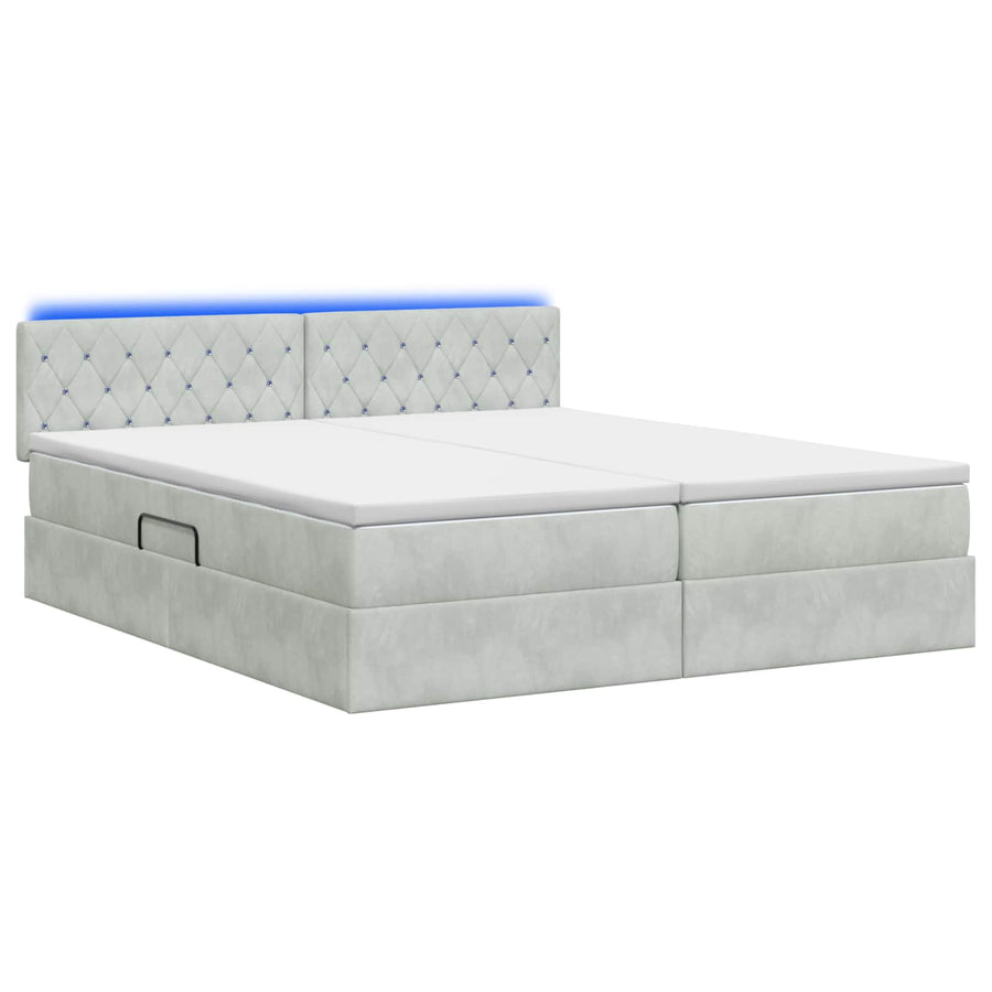 LED Opslagbed met Matras Lichtgrijs 200 x 200 cm Fluweel