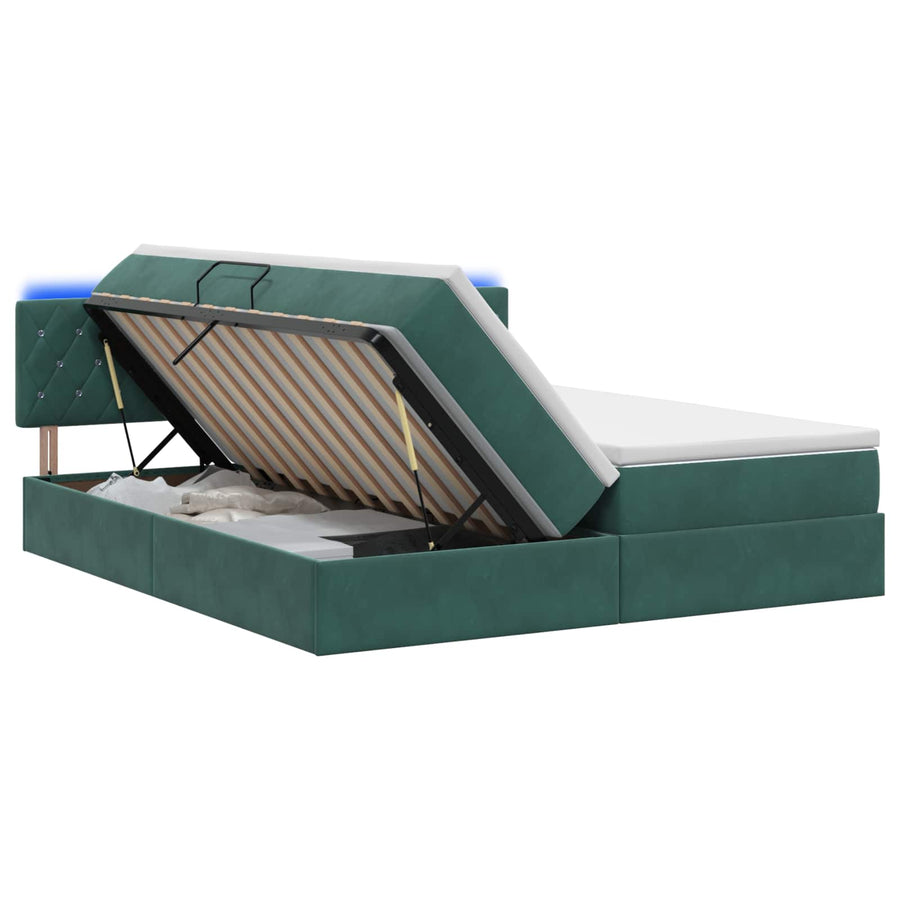 LED Opslagbed met Matras Donkergroen 200 x 200 cm Fluweel