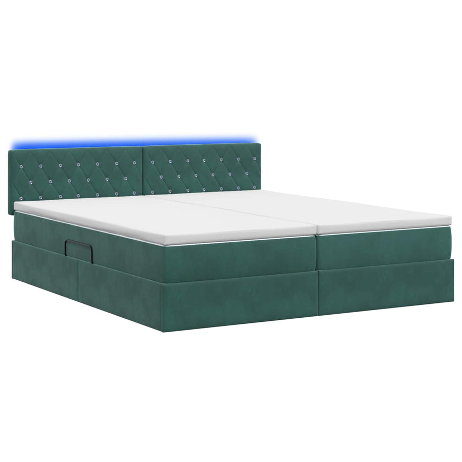 LED Opslagbed met Matras Donkergroen 200 x 200 cm Fluweel
