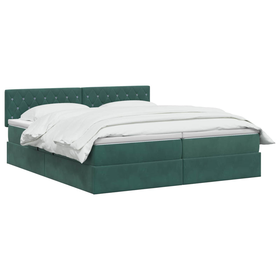 LED Opslagbed met Matras Donkergroen 200 x 200 cm Fluweel