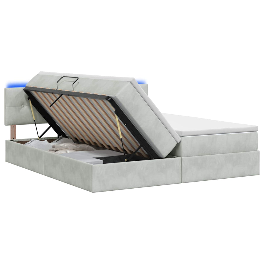 LED Opslagbed met Matras Lichtgrijs 180 x 200 cm Fluweel