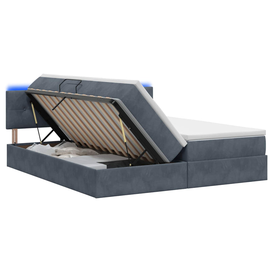 LED Opslagbed met Matras Donkergrijs 180 x 200 cm Fluweel