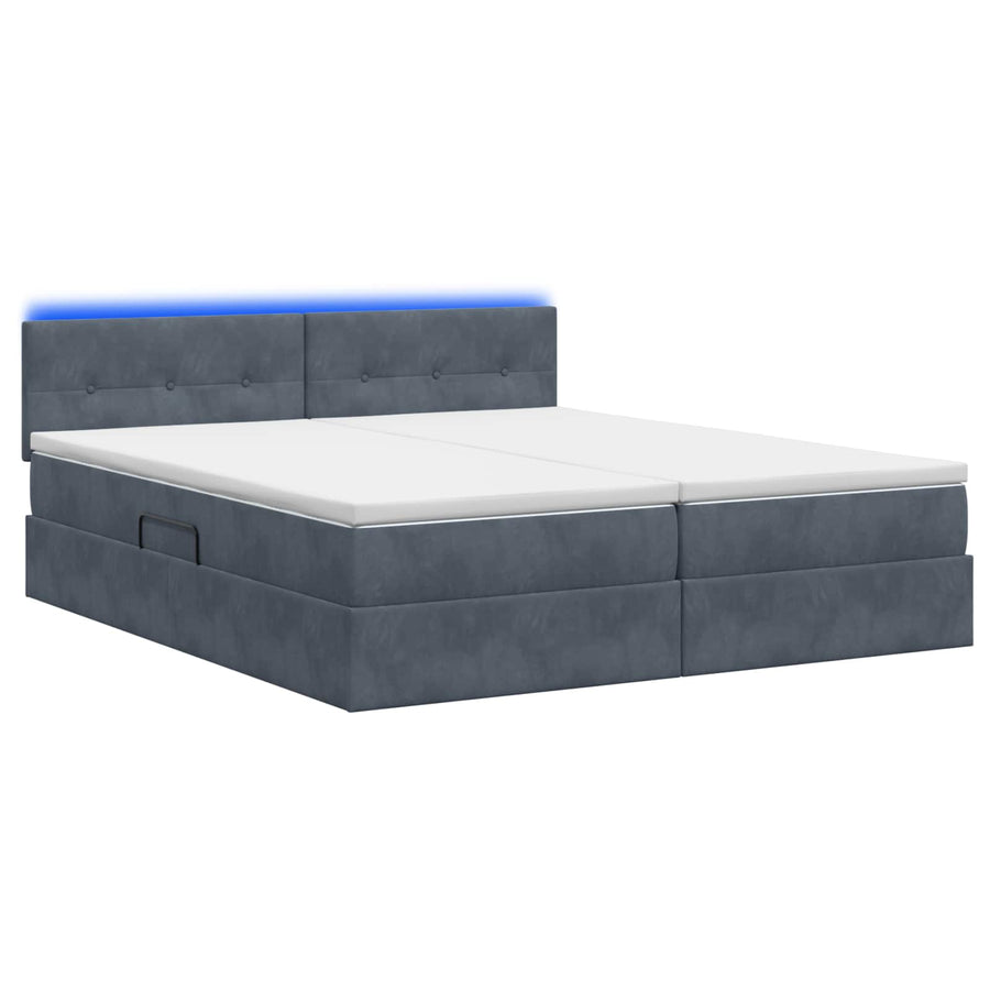 LED Opslagbed met Matras Donkergrijs 180 x 200 cm Fluweel