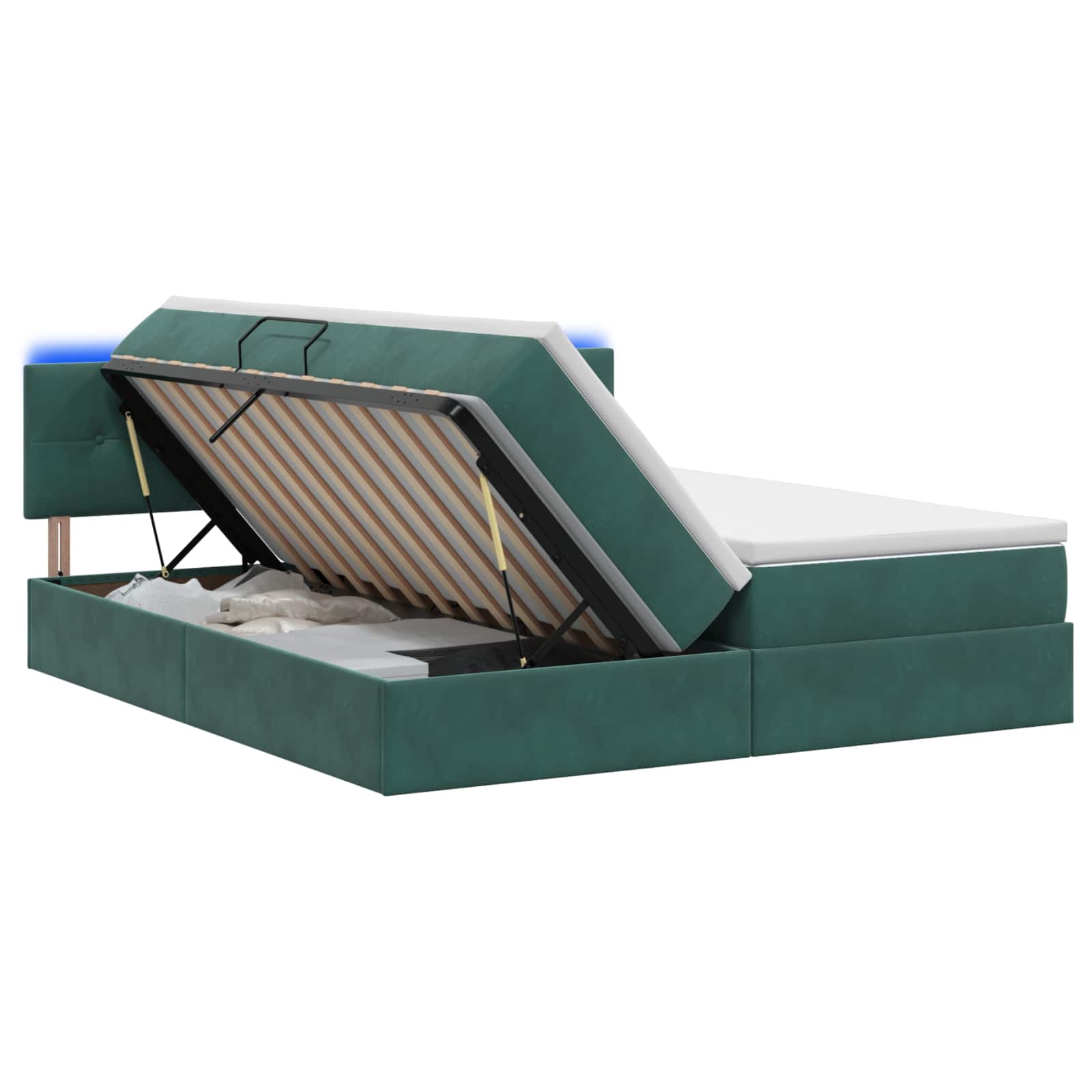LED Opslagbed met Matras Donkergroen 200 x 200 cm Fluweel