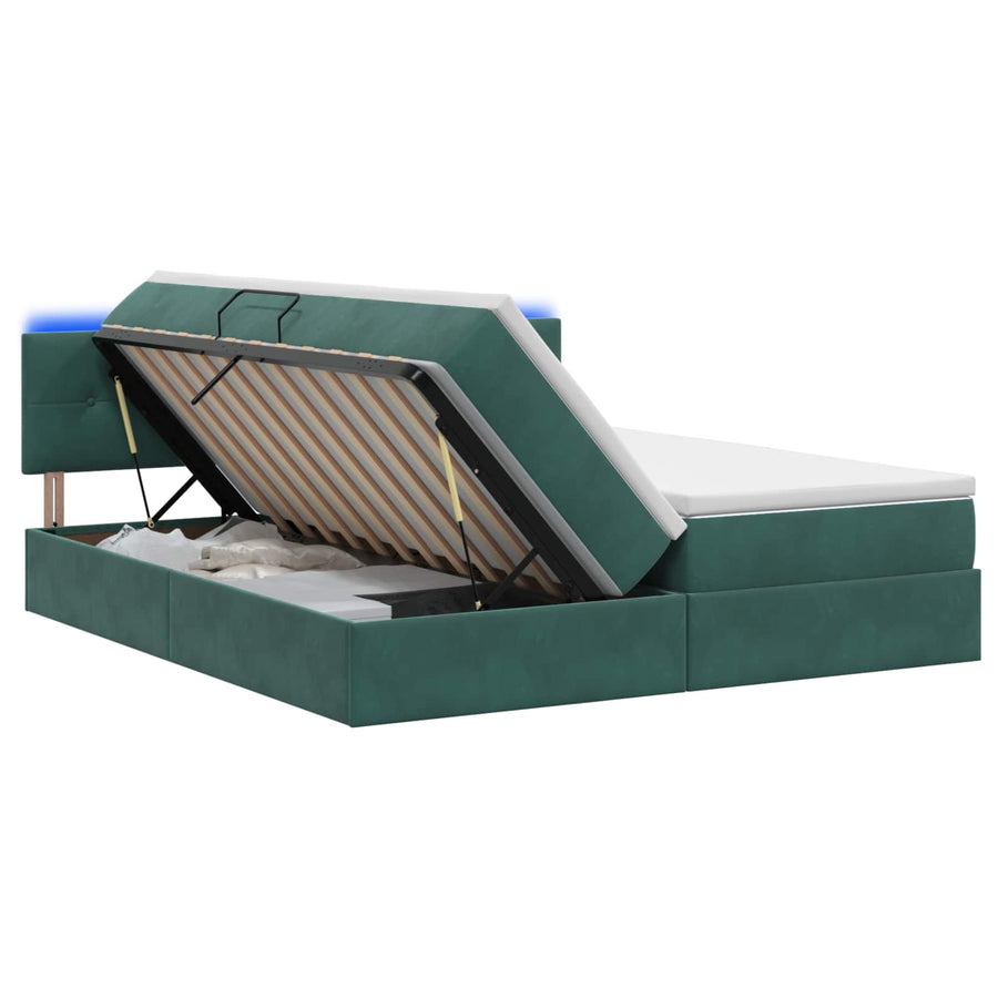 LED Opslagbed met Matras Donkergroen 200 x 200 cm Fluweel