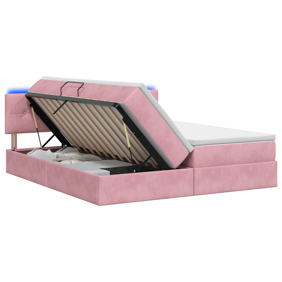 LED Opslagbed met Matras Roze 200 x 200 cm Fluweel
