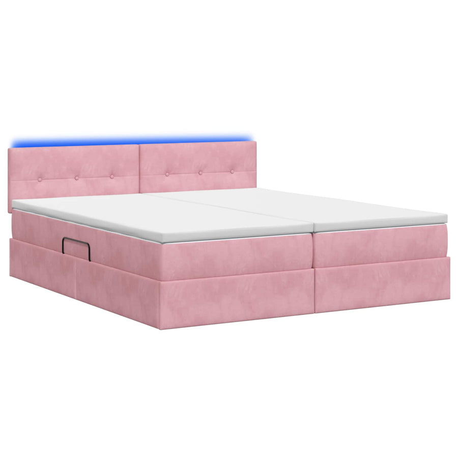 LED Opslagbed met Matras Roze 200 x 200 cm Fluweel