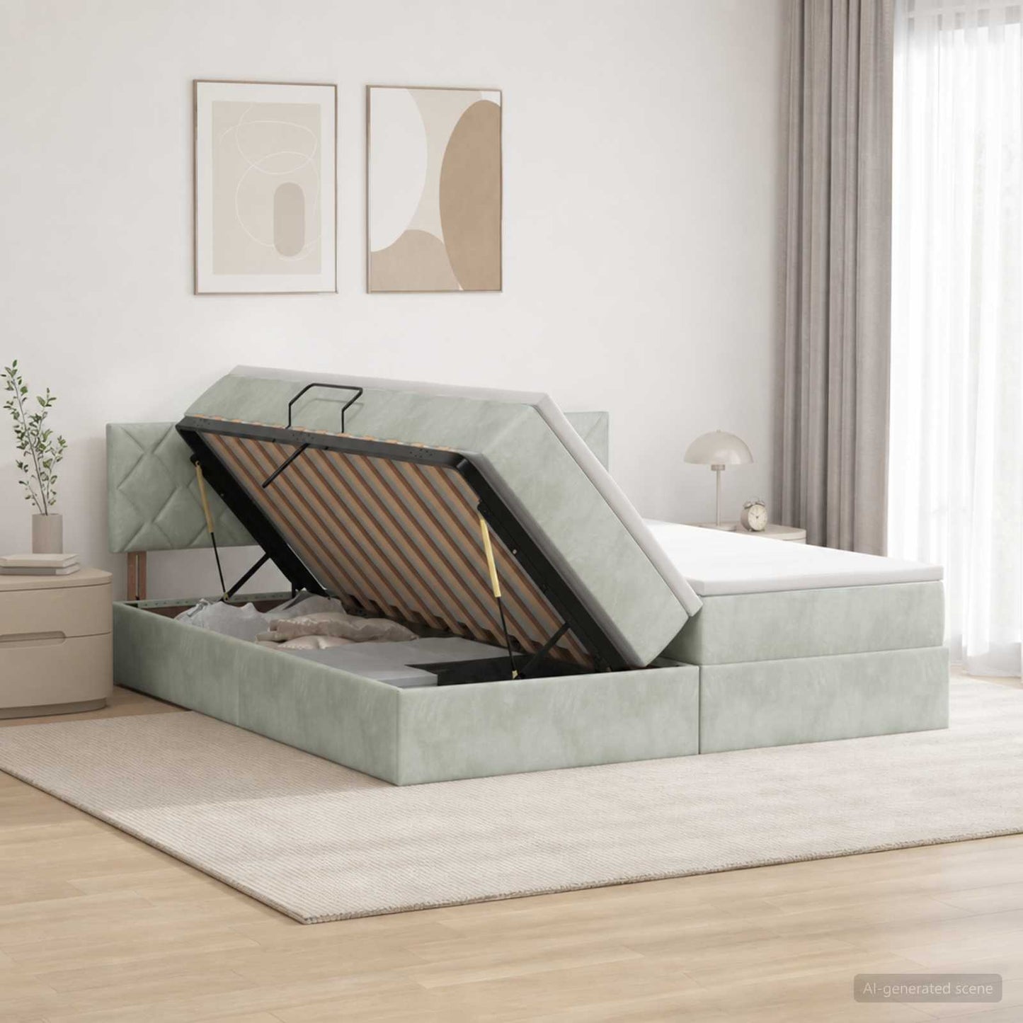 Opslag bed met hoofdeinde 2 st Lichtgrijs