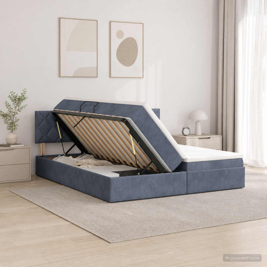 Opslag bed met hoofdeinde 2 st Donkergrijs