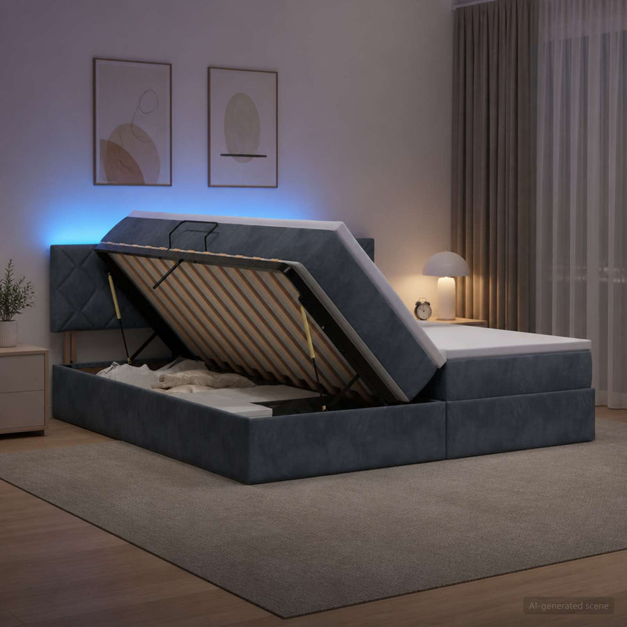 LED Opslagbed met Matras Donkergrijs 180 x 200 cm Fluweel