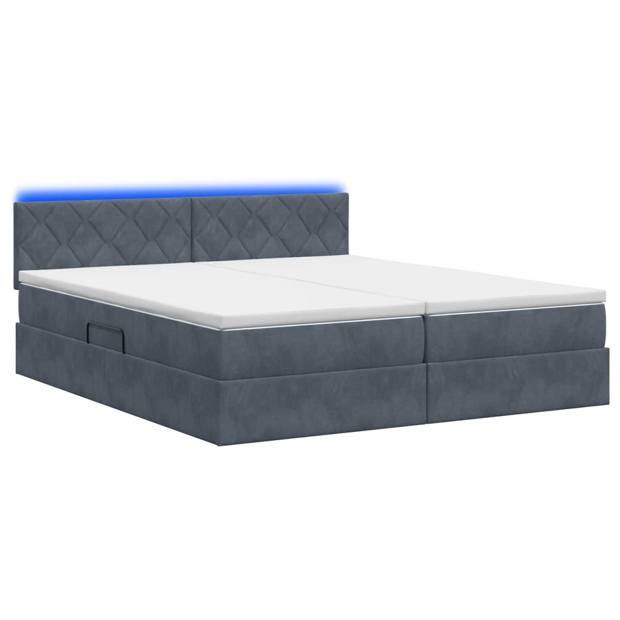 LED Opslagbed met Matras Donkergrijs 180 x 200 cm Fluweel